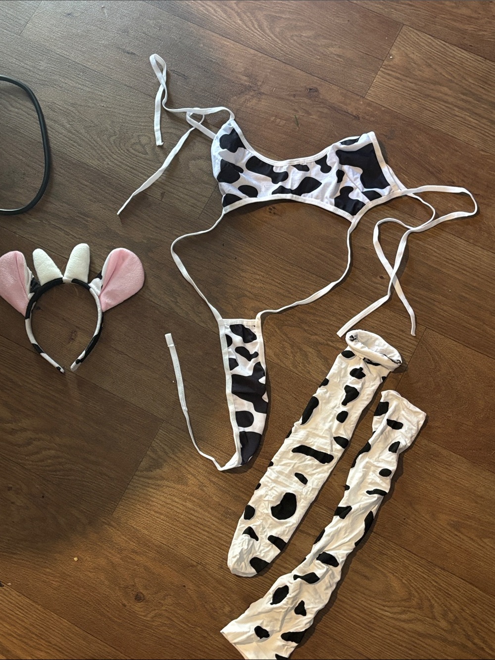 Cow Print Bikini Set with Thigh-High Stockings